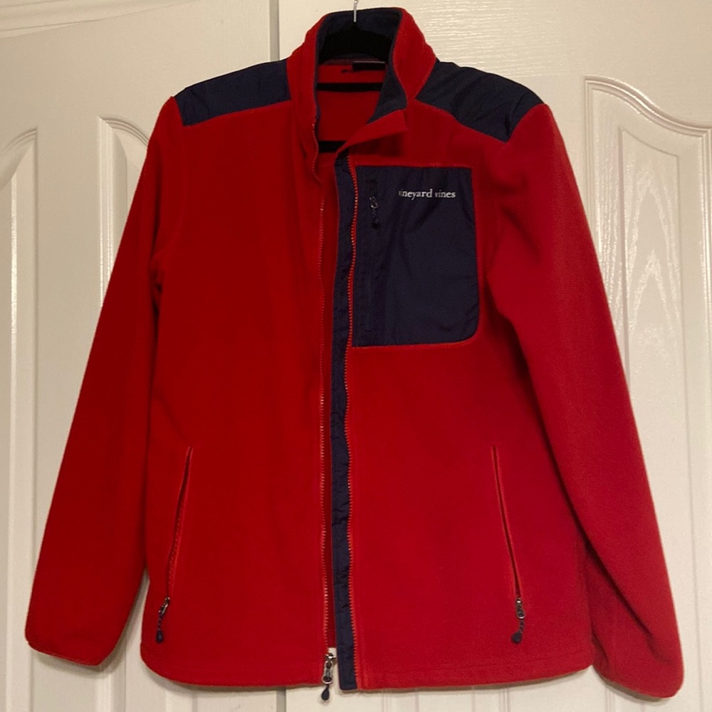 Mens Vineyard Vines Fleece Full Zip Jacket Sz Small Red